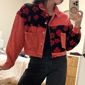 En Crème Red and Black Corduroy and Sherpa Fleece Women's Jacket